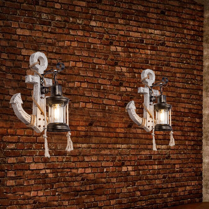 Industrial Vintage Boat Anchor Wooden Wall Sconce Lamp – 1-Light Design, Nautical Home Decor, Rustic Lighting