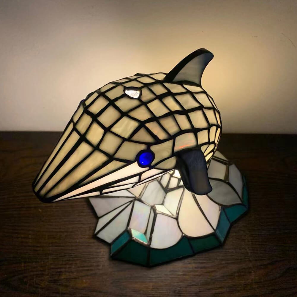 Tiffany Creative Animal Stained Glass 1-Light Decorative Table Lamp, Unique Art Nouveau Style, Vintage Tiffany Lamp, Handmade Stained Glass Lighting, Decorative Home Accent, Artistic Table Lamp for Living Room, Bedroom, Office, Kids Room, Gift Idea for An
