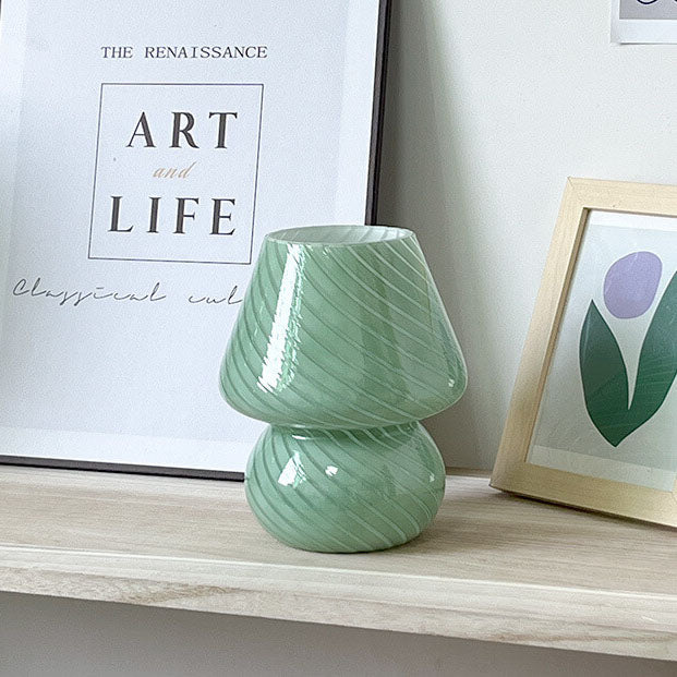Modern Minimalist Striped Mushroom Glass 1-Light Table Lamp, Contemporary Home Decor Lamp, Stylish Nightstand Lighting, Unique Accent Light, Vintage Inspired Room Design, Eco-Friendly Design, Adjustable Brightness Table Light, Chic Office or Bedroom Illum
