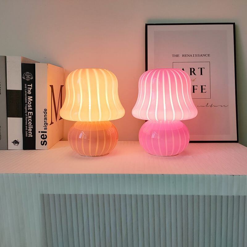 French Cream Handmade Glass Mushroom 1-Light Table Lamp, Unique Artisan Table Lamp, Vintage-Inspired Home Lighting, Decorative Glass Lamp, Soft Glow Interior Illumination, Modern Table Lamp for Living Room and Bedroom, Stylish Mushroom Design Lighting, Ar