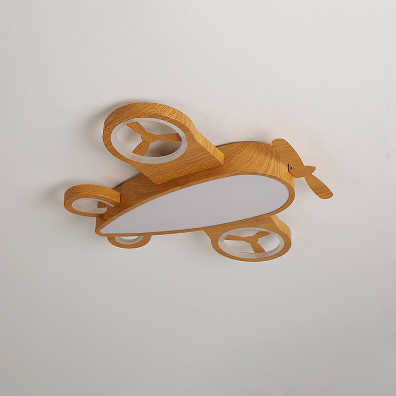Cartoon Wood Grain Aircraft LED Kids Ceiling Light