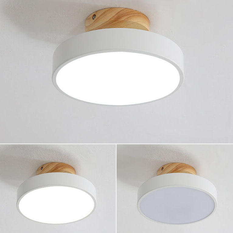 Nordic Wood Round Acrylic LED Semi-Flush Mount Ceiling Light