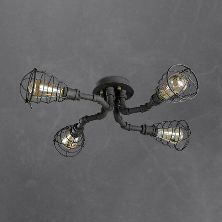 Industrial Vintage Iron Flush Mount Ceiling Light - 4/6/8 Lights