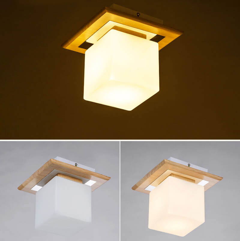 Modern Nordic Minimalist Wood Circular Square Semi-Flush Mount Ceiling Light