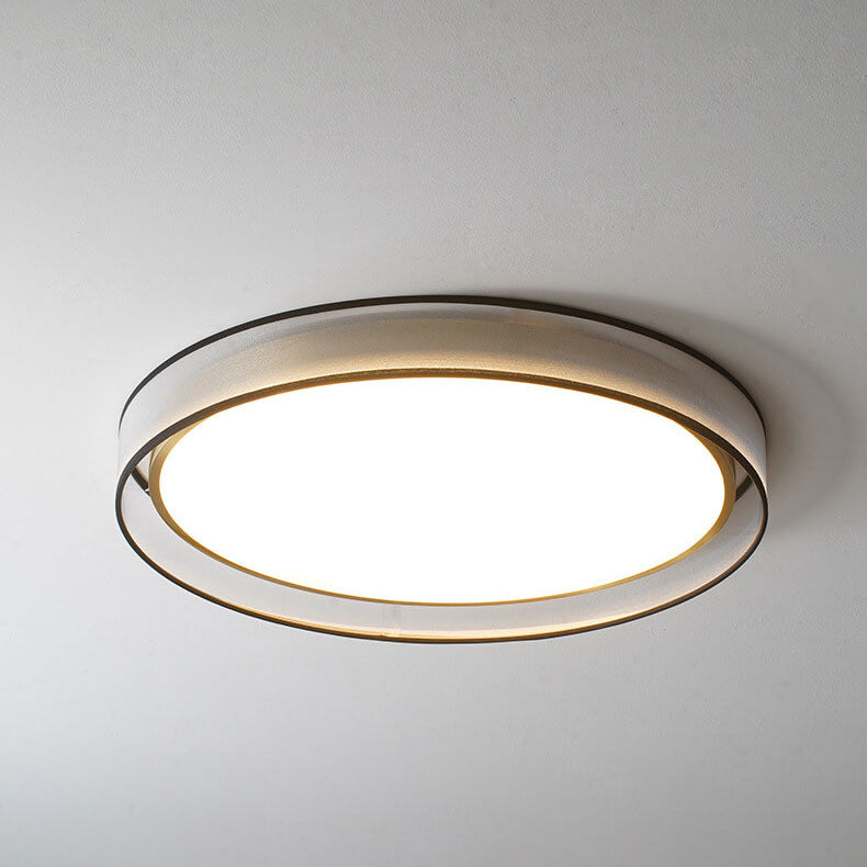 Contemporary Nordic Copper LED Flush Mount Ceiling Light - Round Gauze Fabric for Living Room & Bedroom