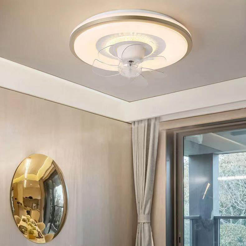 Modern Minimalist Round LED Flush Mount Ceiling Fan Light for Living Room