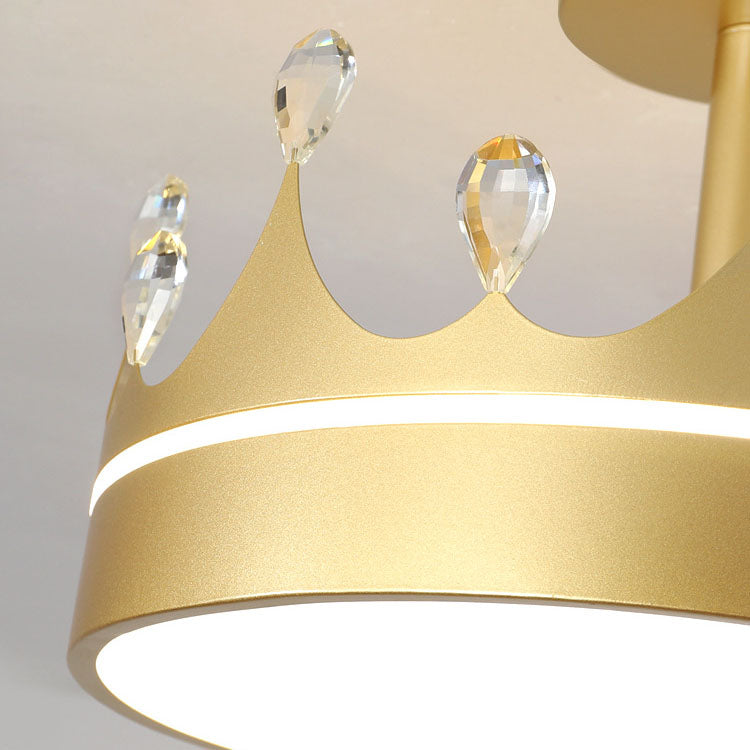 Contemporary Creative Cartoon Crown LED Kids Semi-Flush Mount Ceiling Light for Bedroom, Cute Nursery Lighting Fixture, Stylish Children's Room Decor, Energy-Efficient LED Ceiling Lamp, Modern Crown Design, Fun and Playful Kids Lighting, Bright and Cheerf