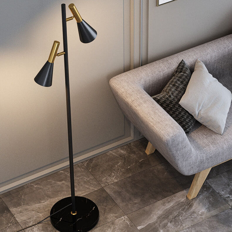 Modern Minimalist Marble Iron Horn Shade Rotatable 2-Light Floor Lamp for Living Room & Bedroom