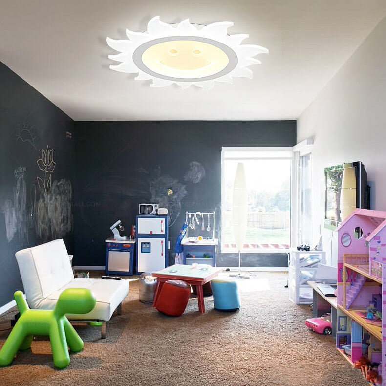 Creative Cartoon Smiley Sun LED Flush Mount Ceiling Light for Kids Room, Nursery, Playroom, Brighten Spaces, Fun Design, Energy-Efficient Lighting, Cute Sun Lamp, Decorative Ceiling Fixture, Childrens Room Decor, Unique Indoor Lighting Solutions