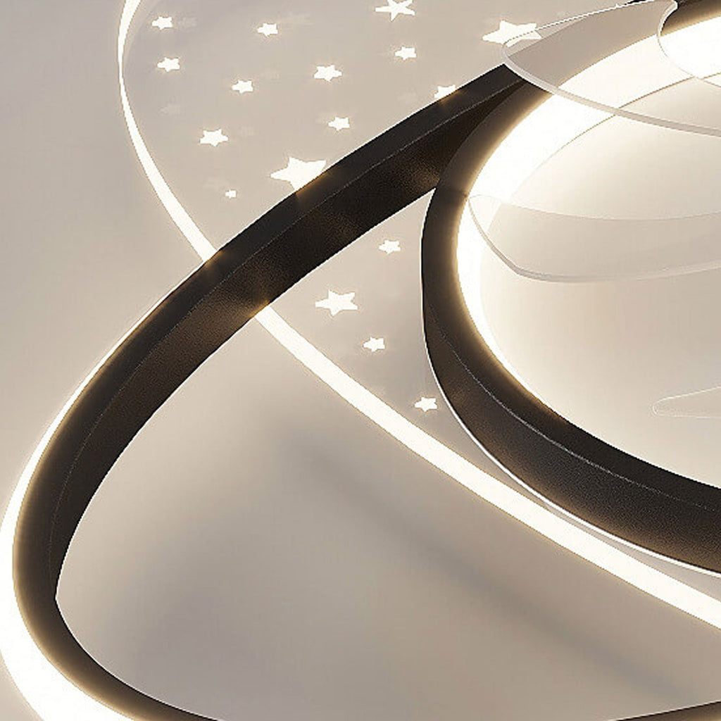 Modern LED Flush Mount Ceiling Fan Light - Creative Planet Star Effect Design, Energy Efficient, Stylish Home Lighting