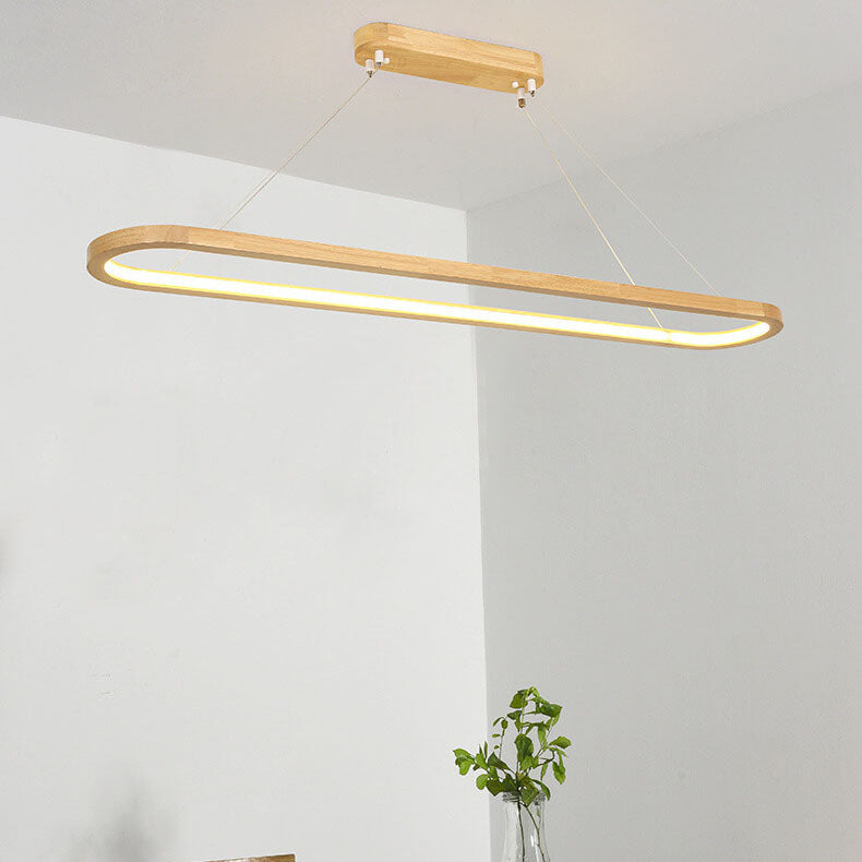 Modern Chinese Solid Wood Round Ring LED Chandelier Island Light