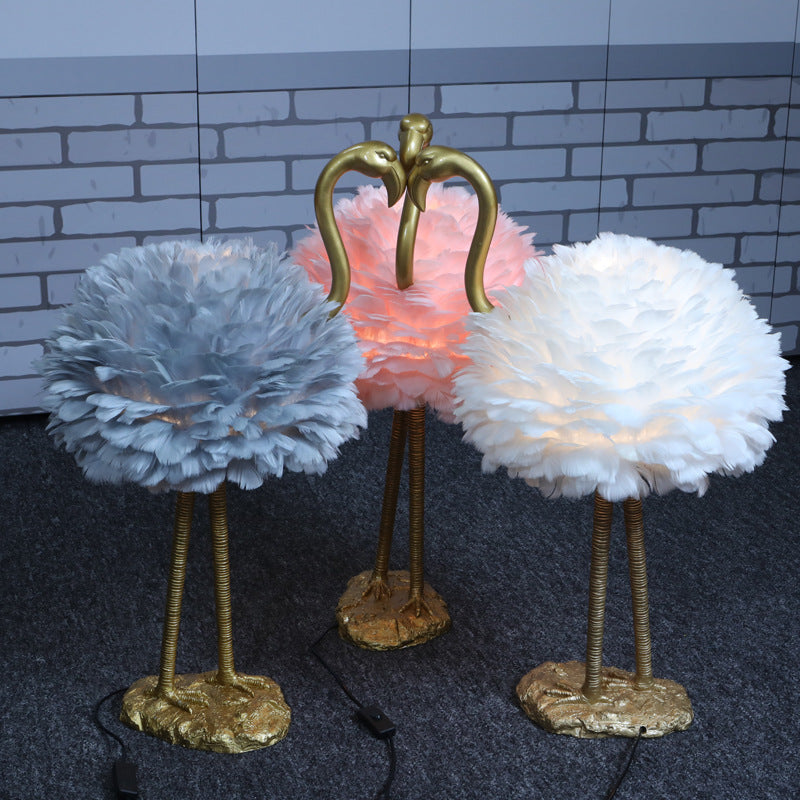 Contemporary Nordic Goose Feather Flamingo Table Lamp - 1-Light Bedside Elegance