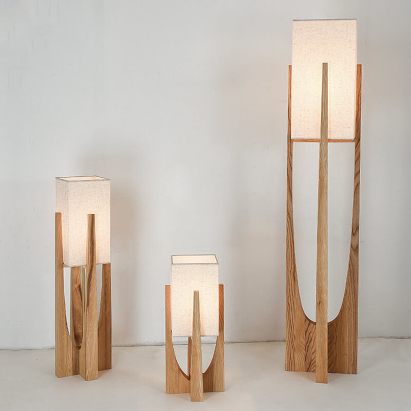 Modern Minimalist Copper Fabric Ash Wood Floor Lamp - 1-Light for Living Room & Bedroom