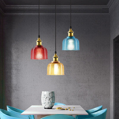 Vintage Textured Lattice Glass Pendant Light - 1-Light Ceiling Fixture