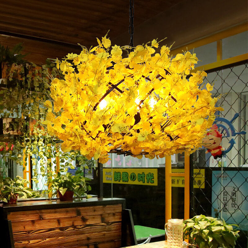 Colorful Flower 3-Light Globe Chandelier - Modern Floral Pendant Lighting for Home Decor, Bohemian Style Fixtures, Unique Indoor Illumination