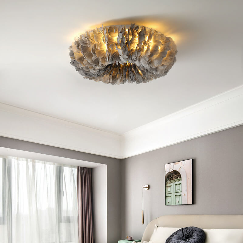 Modern Goose Feathers 1-Light Flush Mount Ceiling Light Fixture