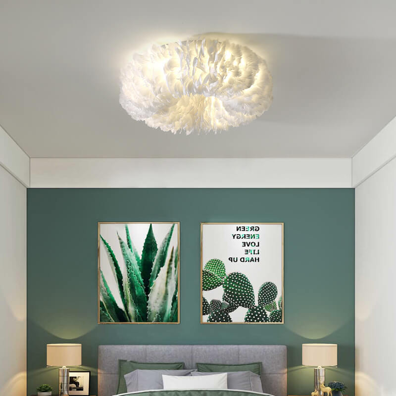 Modern Goose Feathers 1-Light Flush Mount Ceiling Light Fixture