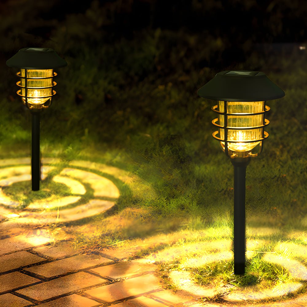 22.8-Inch Solar Pathway Light with Hat Top & Wire Lampshade - Outdoor Garden Lighting