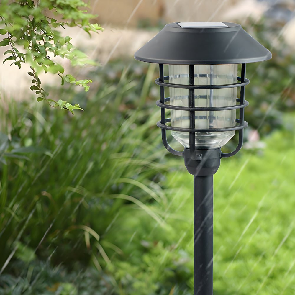 22.8-Inch Solar Pathway Light with Hat Top & Wire Lampshade - Outdoor Garden Lighting