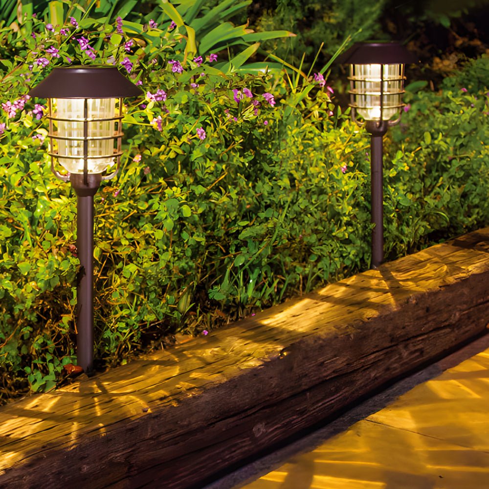 22.8-Inch Solar Pathway Light with Hat Top & Wire Lampshade - Outdoor Garden Lighting
