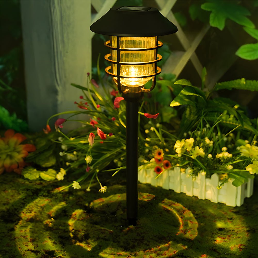 22.8-Inch Solar Pathway Light with Hat Top & Wire Lampshade - Outdoor Garden Lighting