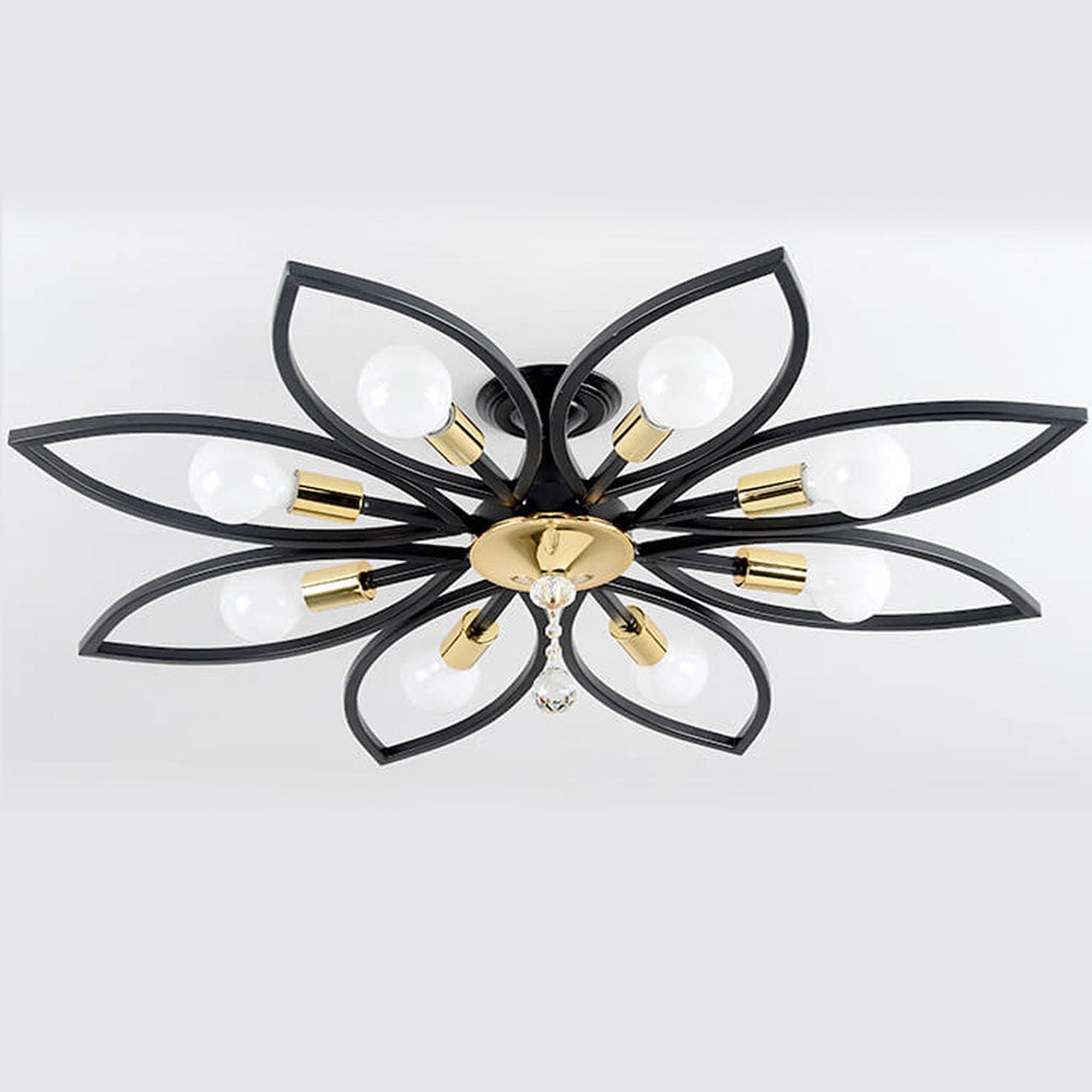 Nordic Luxury Wrought Iron Crystal Flush Mount Ceiling Light - 6/8 Light Design