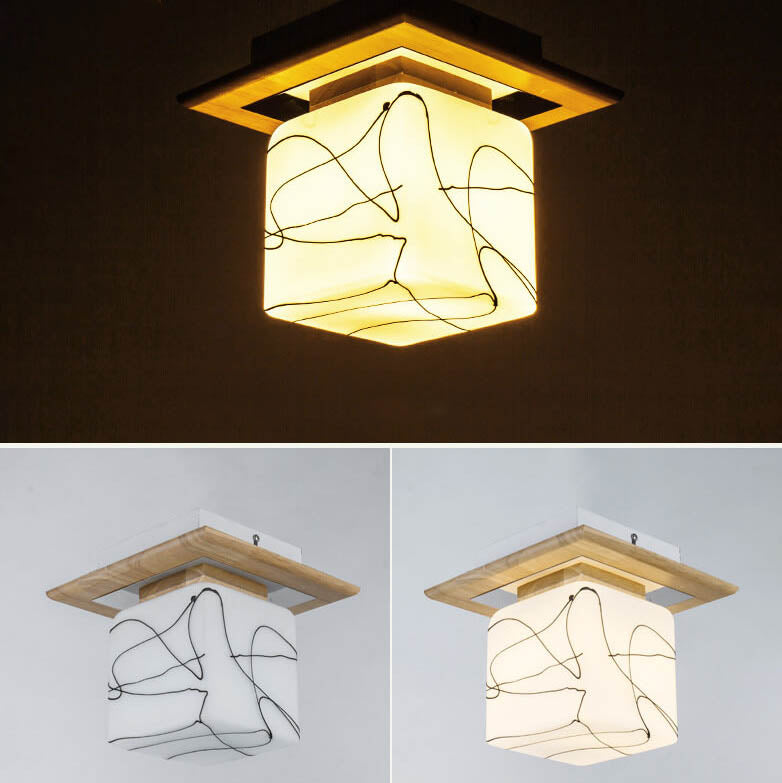 Modern Nordic Minimalist Wood Circular Square Semi-Flush Mount Ceiling Light
