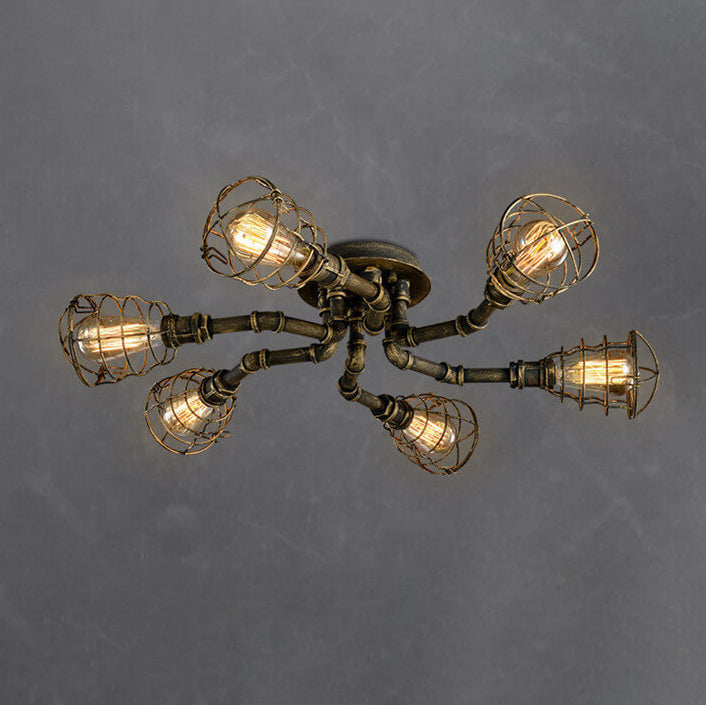 Industrial Vintage Iron Flush Mount Ceiling Light - 4/6/8 Lights