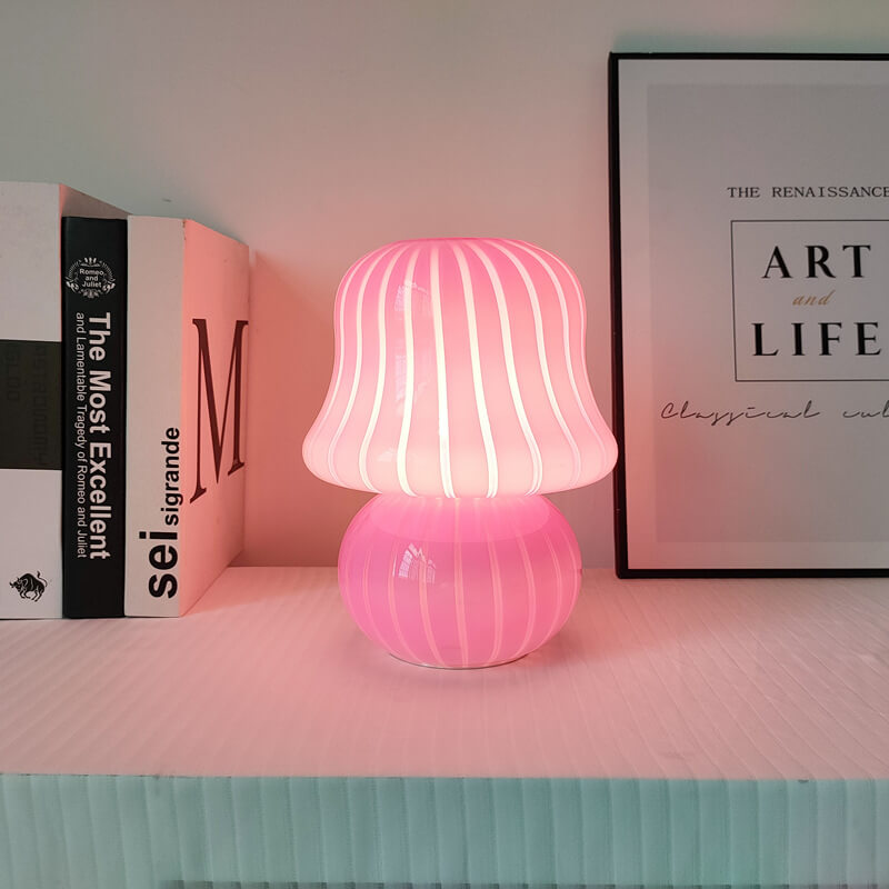 French Cream Handmade Glass Mushroom 1-Light Table Lamp, Unique Artisan Table Lamp, Vintage-Inspired Home Lighting, Decorative Glass Lamp, Soft Glow Interior Illumination, Modern Table Lamp for Living Room and Bedroom, Stylish Mushroom Design Lighting, Ar