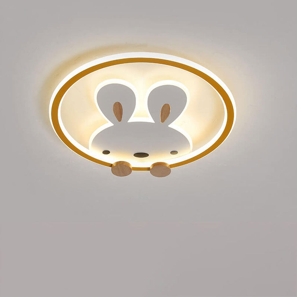 Childlike Modern Cartoon Rabbit LED Flush Mount Light Ceiling Fixture Cute Bunny Design for Kids Room Nursery Playroom Aesthetic Lighting Decor Kids Bedroom Illumination Creative Playful Home Lighting Children's Room Ceiling Light