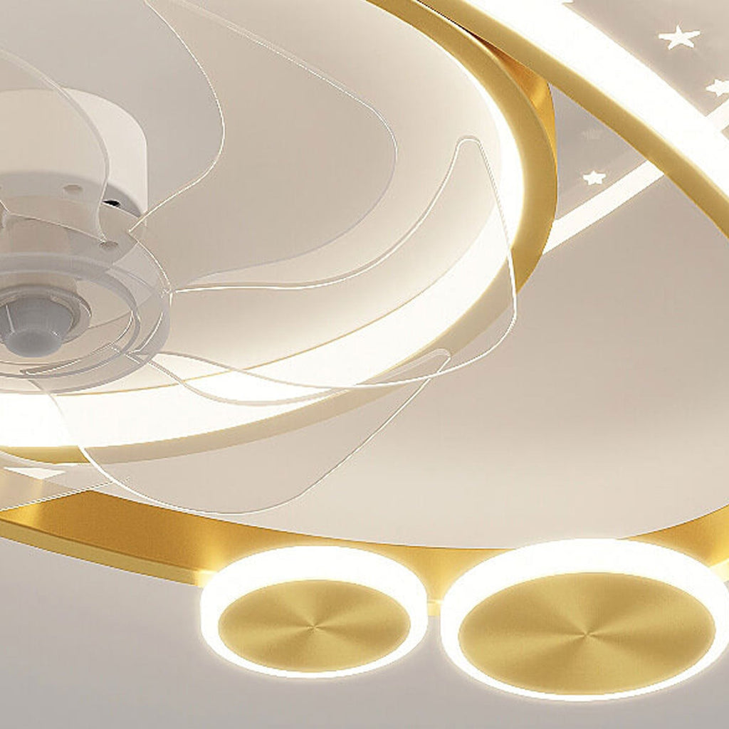 Modern Creative Planet Star Effect LED Flush Mount Ceiling Fan Light, Contemporary Indoor Lighting Fixture, Energy-Efficient Ceiling Fan with Light, Stylish LED Ceiling Fan for Home Decor, Whisper Quiet Ceiling Fan with Remote Control, Unique Star Pattern