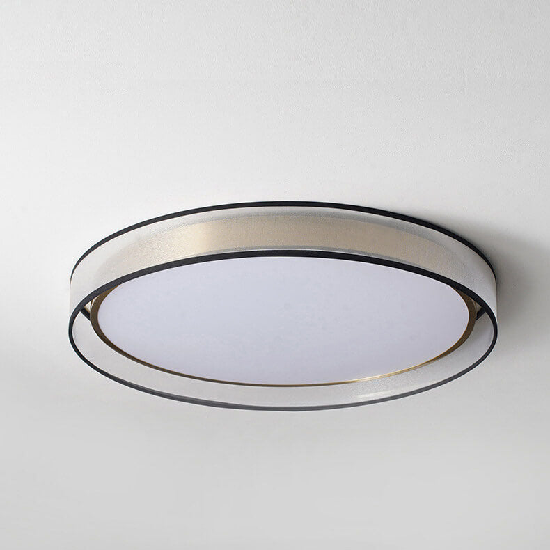Contemporary Nordic Copper LED Flush Mount Ceiling Light - Round Gauze Fabric for Living Room & Bedroom