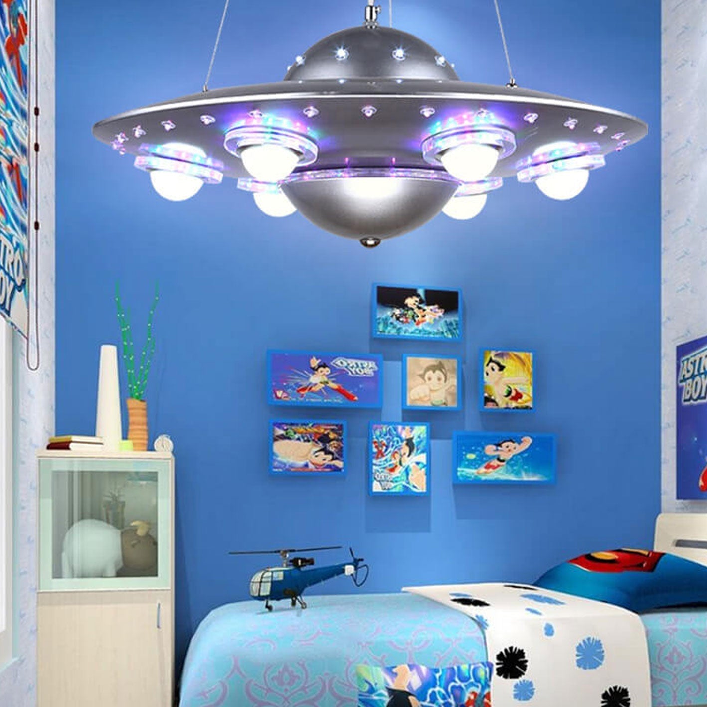 Creative Cartoon UFO Flying Saucer LED Chandelier for Kids Room Lighting