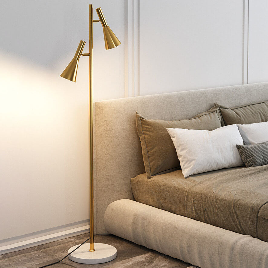 Modern Minimalist Marble Iron Horn Shade Rotatable 2-Light Floor Lamp for Living Room & Bedroom