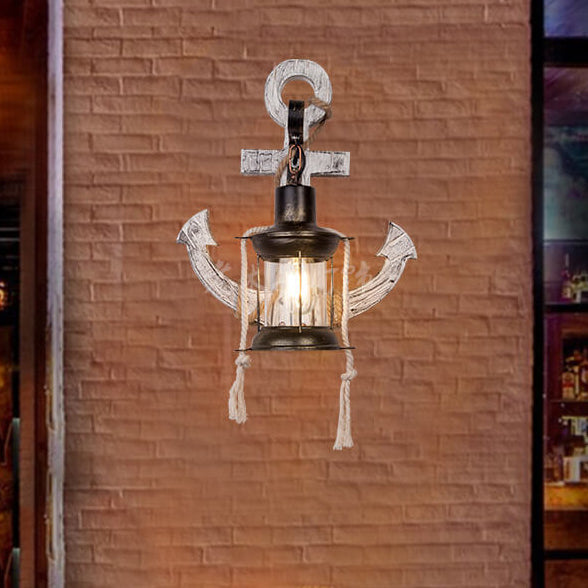 Industrial Vintage Boat Anchor Wooden Wall Sconce Lamp – 1-Light Design, Nautical Home Decor, Rustic Lighting