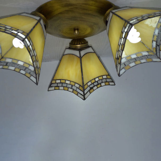 Tiffany Style Stained Glass 3-Light Semi-Flush Mount Light Fixture