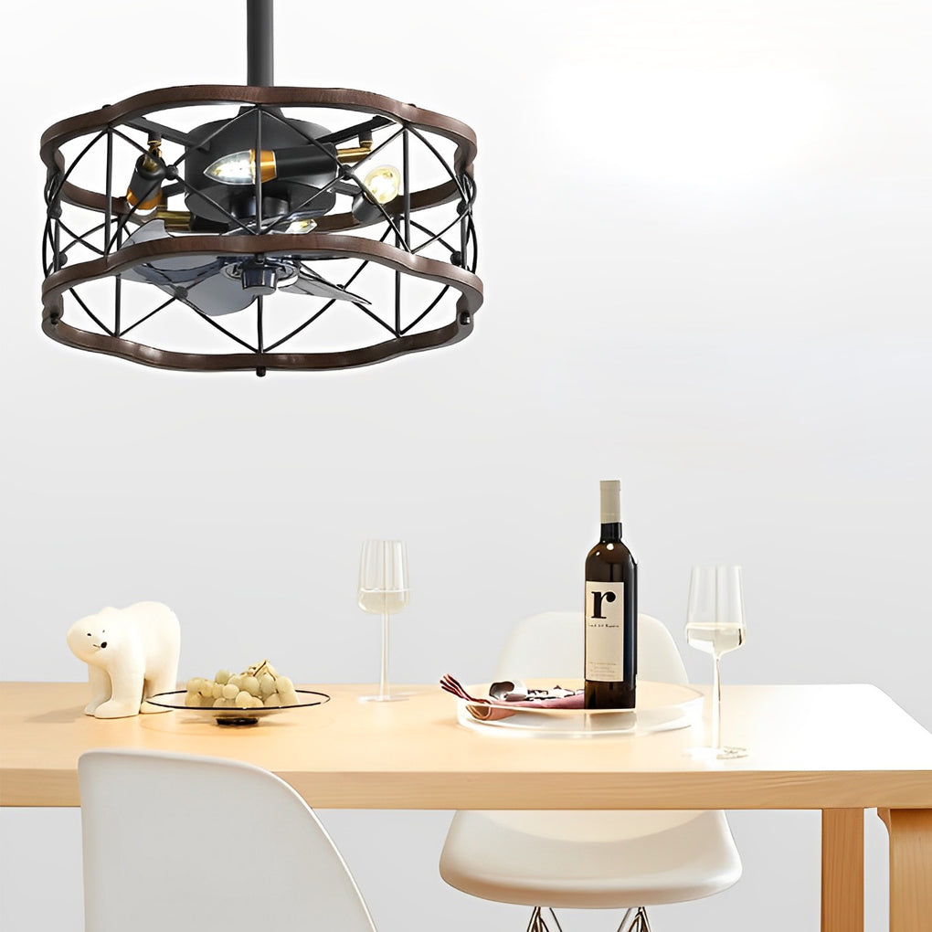Retro Bladeless Ceiling Fan with Remote - Three Step Dimming LED Mute Design