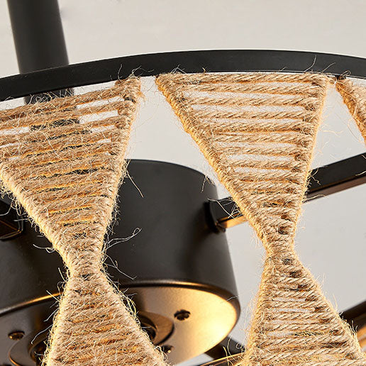 Industrial Hemp Rope Cylinder 4-Light Ceiling Fan Fixture