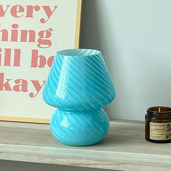 Modern Minimalist Striped Mushroom Glass 1-Light Table Lamp, Contemporary Home Decor Lamp, Stylish Nightstand Lighting, Unique Accent Light, Vintage Inspired Room Design, Eco-Friendly Design, Adjustable Brightness Table Light, Chic Office or Bedroom Illum