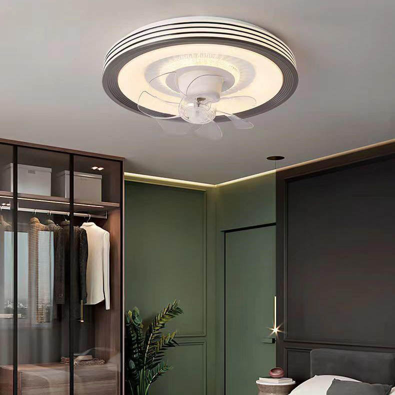 Modern Minimalist Round LED Flush Mount Ceiling Fan Light for Living Room