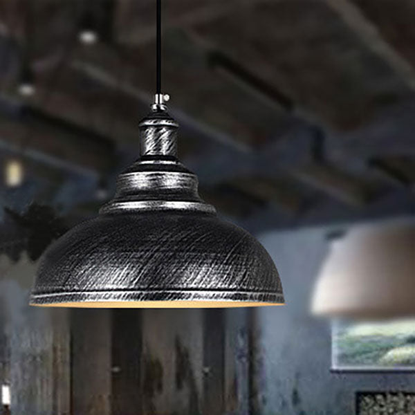 Contemporary Industrial Dome Pendant Light - Round Iron 1-Light Fixture for Living Room