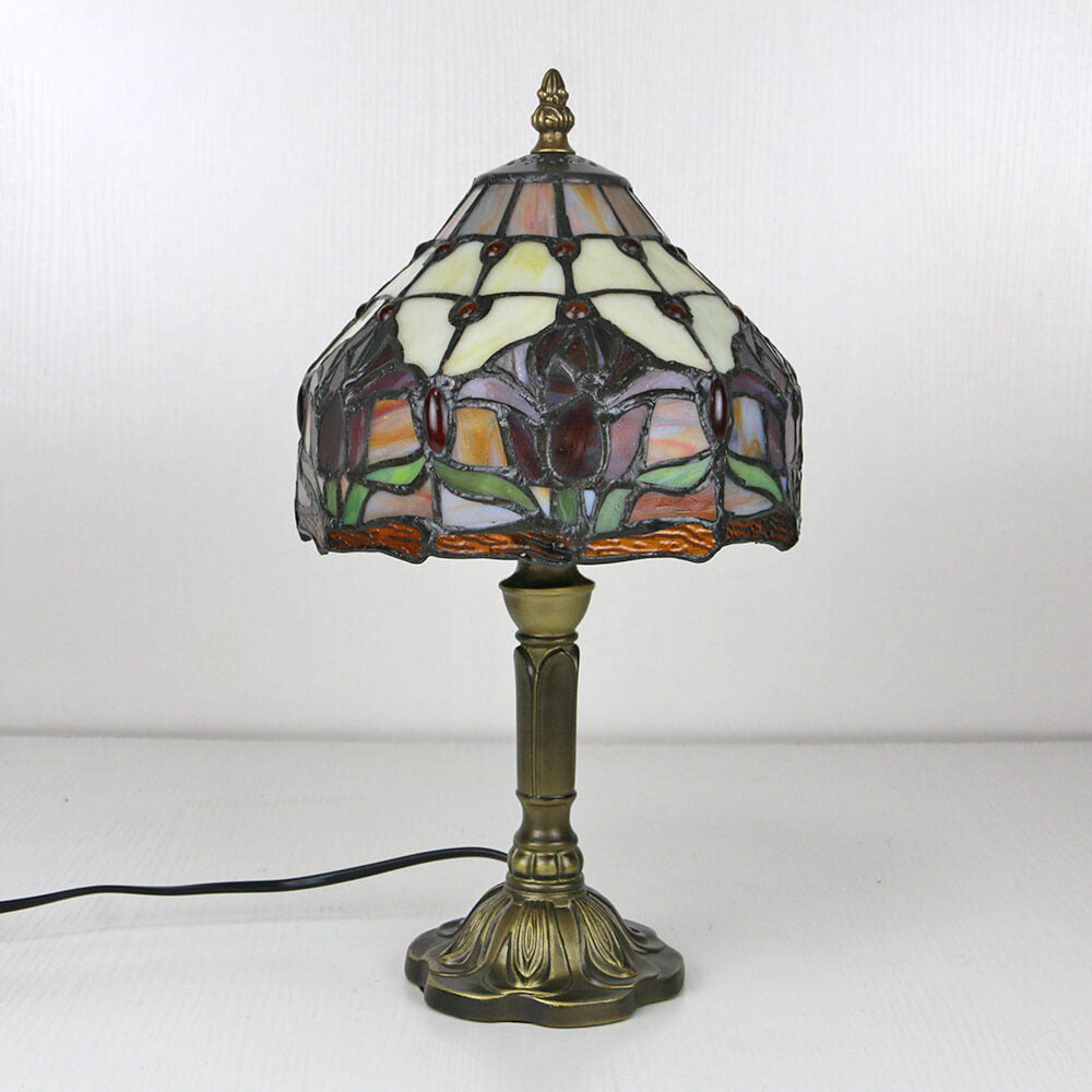 Vintage Tiffany Animal Flower Stained Glass Dome 1-Light Table Lamp