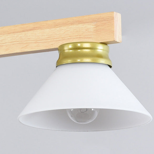 Nordic Solid Wood Cone Glass Shade 3/4 Light Island Chandelier