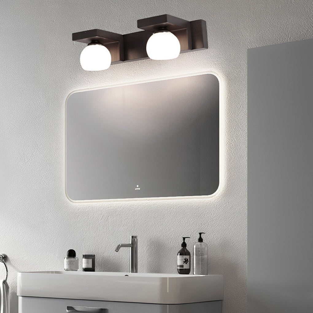 2/3-Light Wood Bathroom Vanity Light Fixture with Adjustable Iron Spotlights and Fixed Glass Shades, Modern Rustic Lighting for Home Decor, Stylish Wall Sconce for Vanity Lighting, Energy-Efficient LED Compatible, Easy Install Bathroom Lighting Solutions