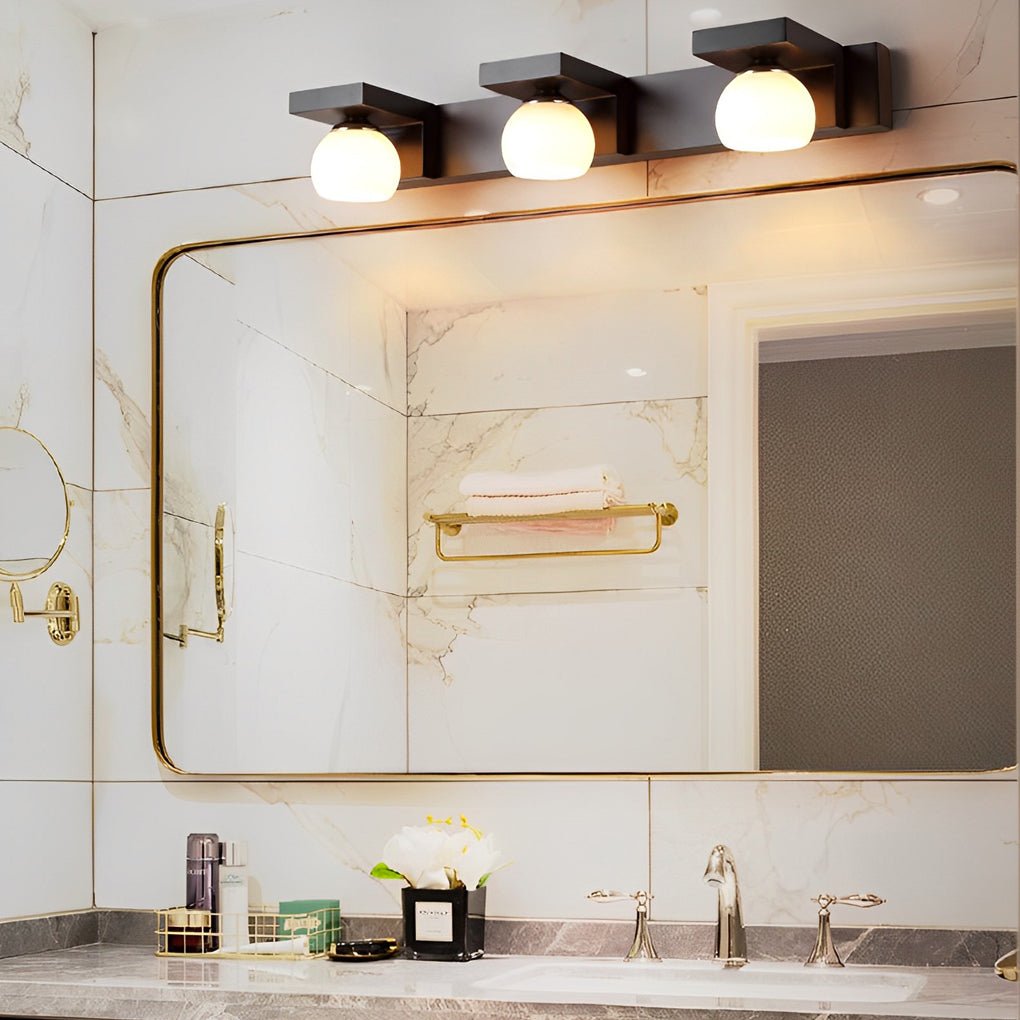 2/3-Light Wood Bathroom Vanity Light Fixture with Adjustable Iron Spotlights and Fixed Glass Shades, Modern Rustic Lighting for Home Decor, Stylish Wall Sconce for Vanity Lighting, Energy-Efficient LED Compatible, Easy Install Bathroom Lighting Solutions