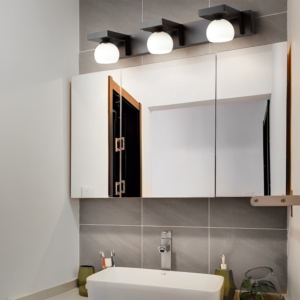 2/3-Light Wood Bathroom Vanity Light Fixture with Adjustable Iron Spotlights and Fixed Glass Shades, Modern Rustic Lighting for Home Decor, Stylish Wall Sconce for Vanity Lighting, Energy-Efficient LED Compatible, Easy Install Bathroom Lighting Solutions