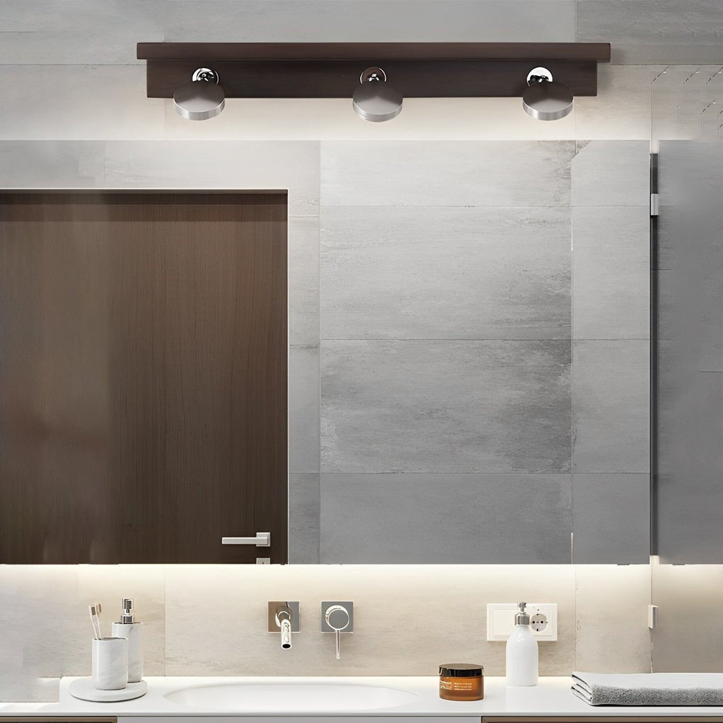2/3-Light Wood Bathroom Vanity Light Fixture with Adjustable Iron Spotlights and Fixed Glass Shades, Modern Rustic Lighting for Home Decor, Stylish Wall Sconce for Vanity Lighting, Energy-Efficient LED Compatible, Easy Install Bathroom Lighting Solutions