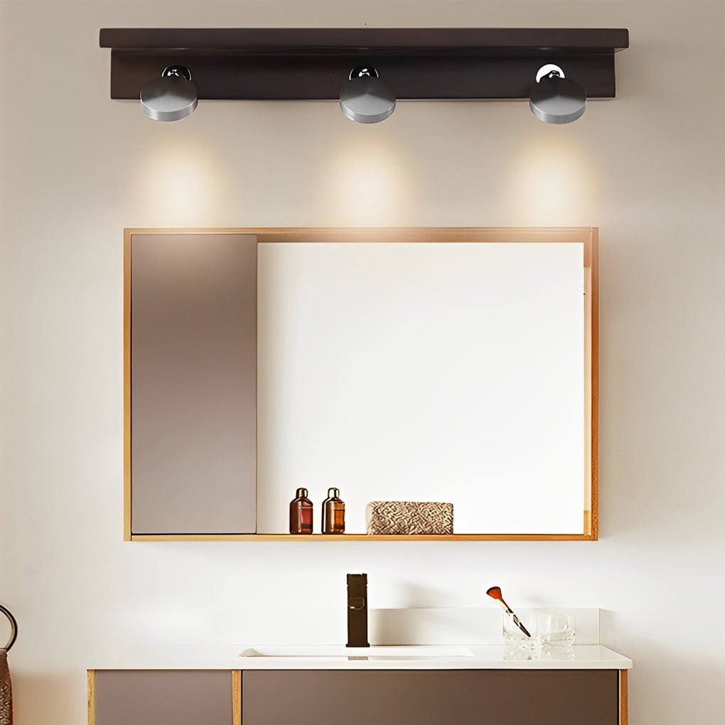 2/3-Light Wood Bathroom Vanity Light Fixture with Adjustable Iron Spotlights and Fixed Glass Shades, Modern Rustic Lighting for Home Decor, Stylish Wall Sconce for Vanity Lighting, Energy-Efficient LED Compatible, Easy Install Bathroom Lighting Solutions
