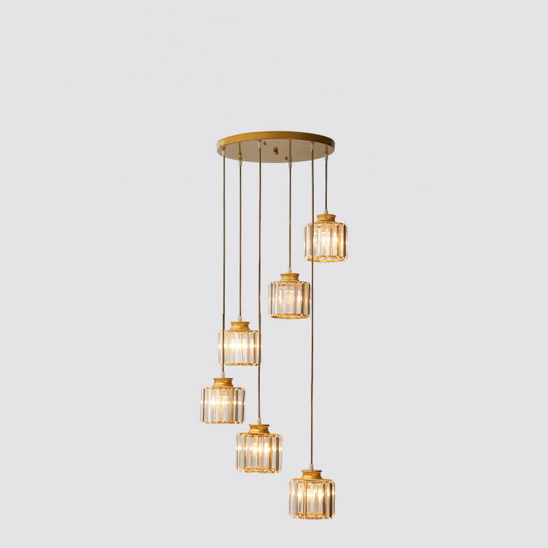 Modern Prismatic Crystal 6-Light Stairway Chandelier - Elegant Lighting for Stairs, Contemporary Design, Luxurious Home Decor, Crystal Fixtures, Stylish Illumination