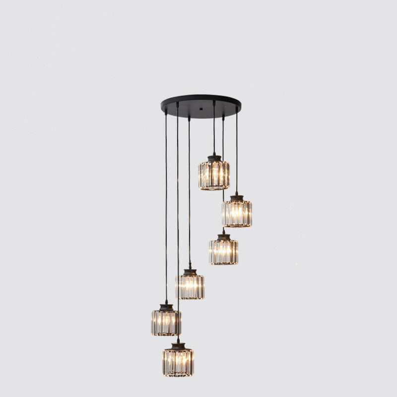 Modern Prismatic Crystal 6-Light Stairway Chandelier - Elegant Lighting for Stairs, Contemporary Design, Luxurious Home Decor, Crystal Fixtures, Stylish Illumination